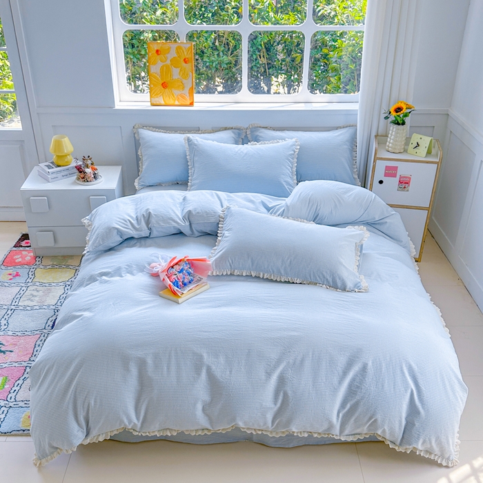 91家纺网 家纺一手货源 找家纺 千朵 2025新款全棉水洗棉四件套-星月 星月蓝