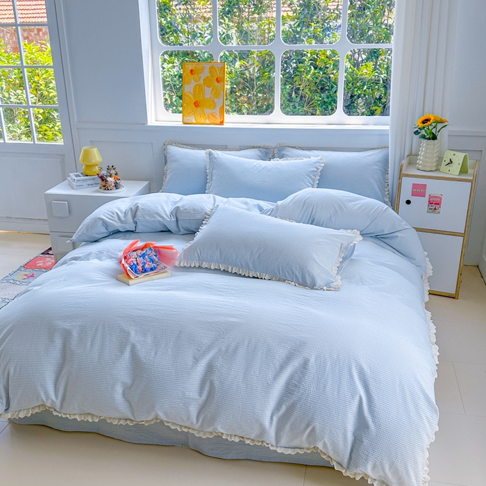 91家纺网 家纺一手货源 找家纺 千朵 2025新款全棉水洗棉四件套-星月 星月蓝