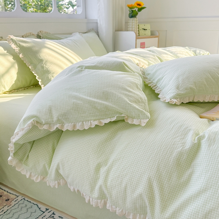 91家纺网 家纺一手货源 找家纺 千朵 2025新款全棉水洗棉四件套-星月 星月绿