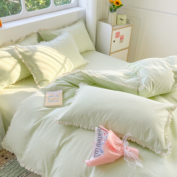 91家纺网 家纺一手货源 找家纺 千朵 2025新款全棉水洗棉四件套-星月 星月绿