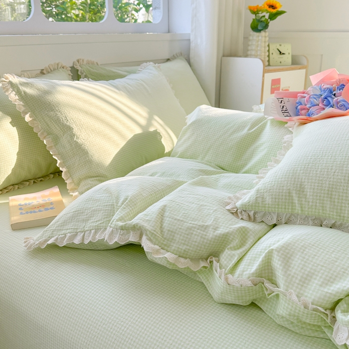 91家纺网 家纺一手货源 找家纺 千朵 2025新款全棉水洗棉四件套-星月 星月绿