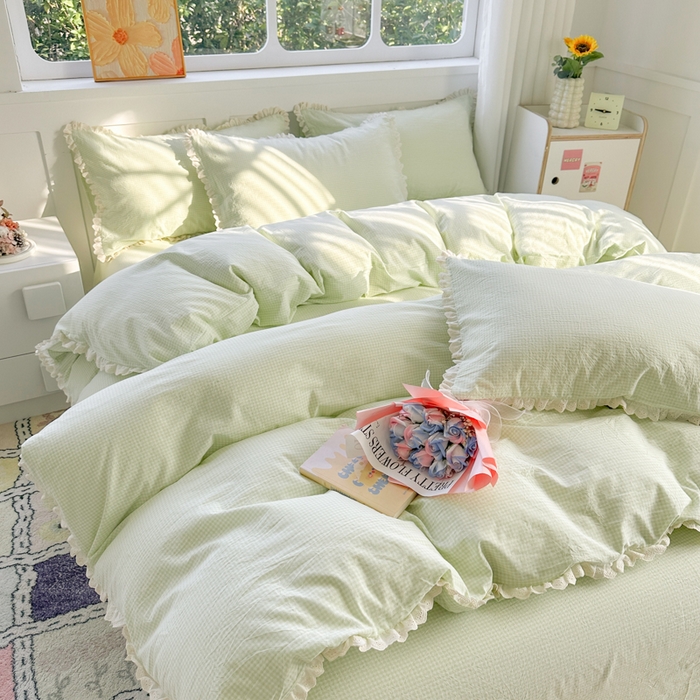 91家纺网 家纺一手货源 找家纺 千朵 2025新款全棉水洗棉四件套-星月 星月绿