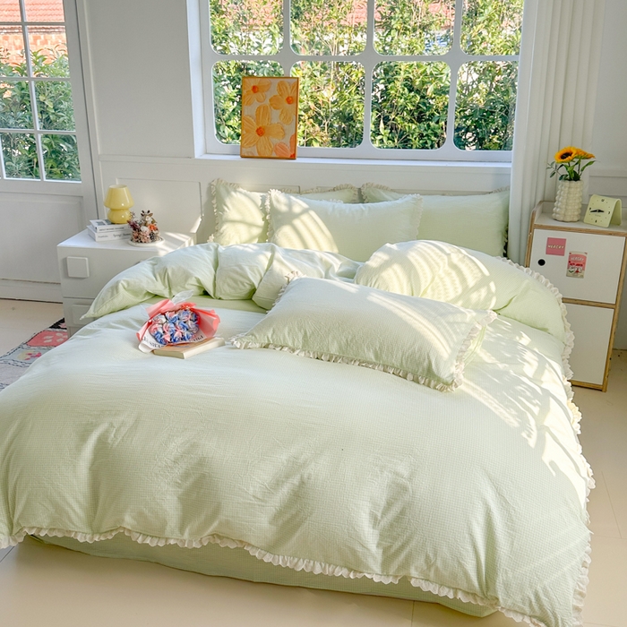 91家纺网 家纺一手货源 找家纺 千朵 2025新款全棉水洗棉四件套-星月 星月绿