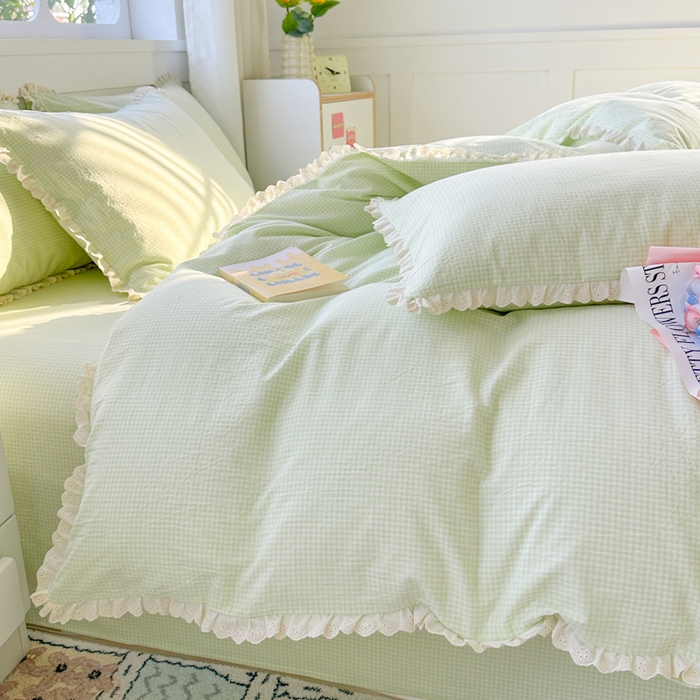 91家纺网 家纺一手货源 找家纺 千朵 2025新款全棉水洗棉四件套-星月 星月绿