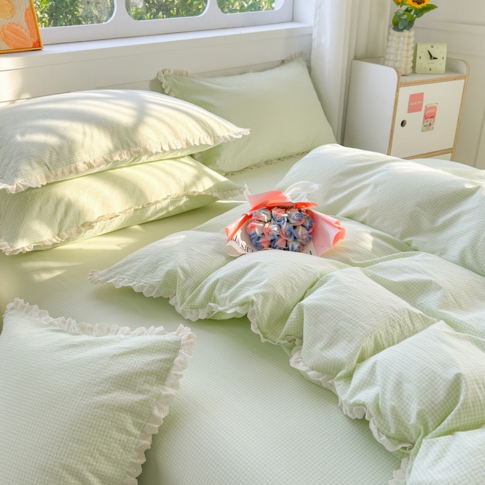 91家纺网 家纺一手货源 找家纺 千朵 2025新款全棉水洗棉四件套-星月 星月绿