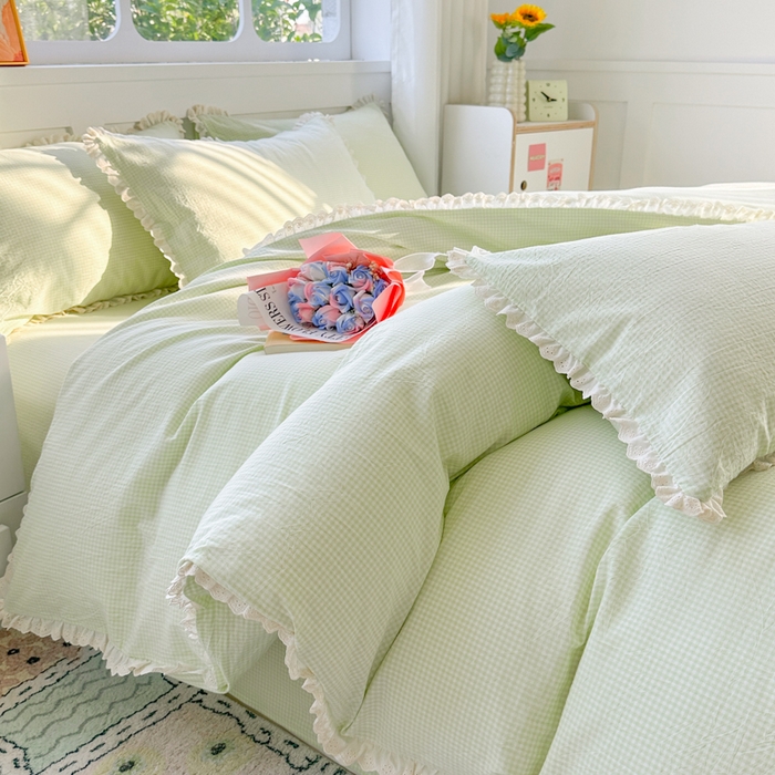 91家纺网 家纺一手货源 找家纺 千朵 2025新款全棉水洗棉四件套-星月 星月绿