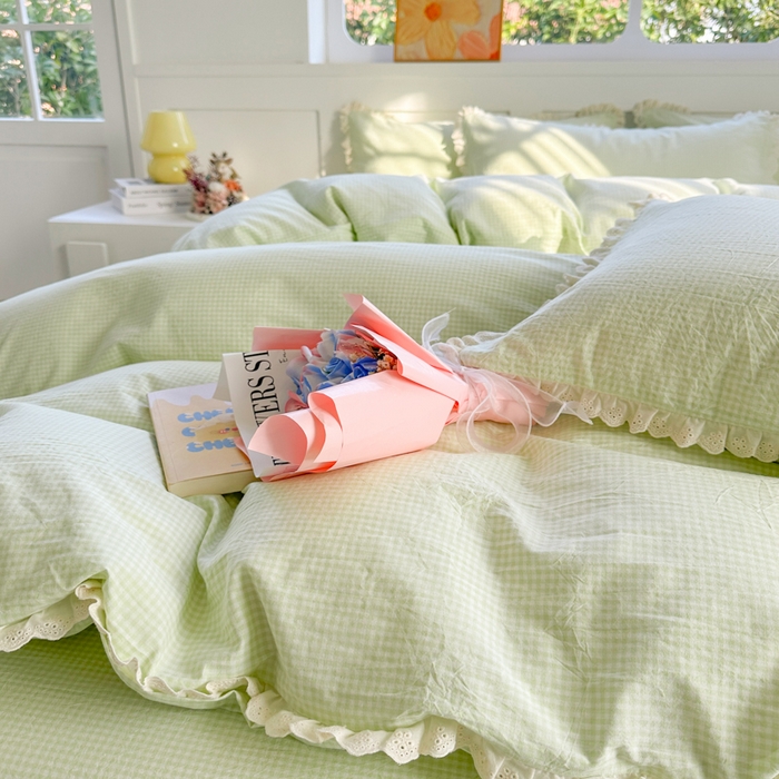 91家纺网 家纺一手货源 找家纺 千朵 2025新款全棉水洗棉四件套-星月 星月绿