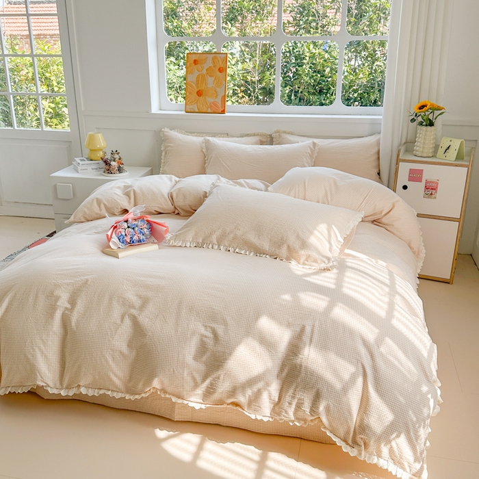 91家纺网 家纺一手货源 找家纺 千朵 2025新款全棉水洗棉四件套-星月 星月杏色