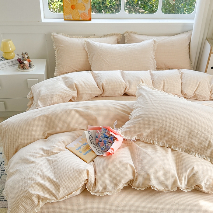 91家纺网 家纺一手货源 找家纺 千朵 2025新款全棉水洗棉四件套-星月 星月杏色