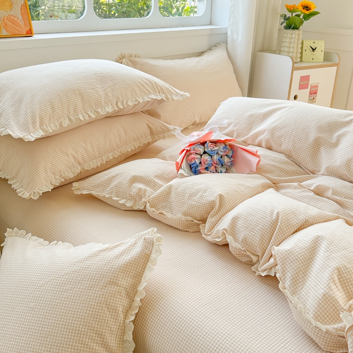 91家纺网 家纺一手货源 找家纺 千朵 2025新款全棉水洗棉四件套-星月 星月杏色