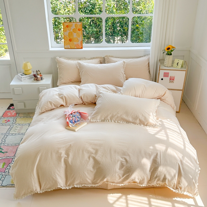 91家纺网 家纺一手货源 找家纺 千朵 2025新款全棉水洗棉四件套-星月 星月杏色