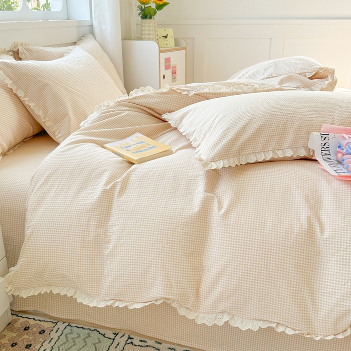 91家纺网 家纺一手货源 找家纺 千朵 2025新款全棉水洗棉四件套-星月 星月杏色