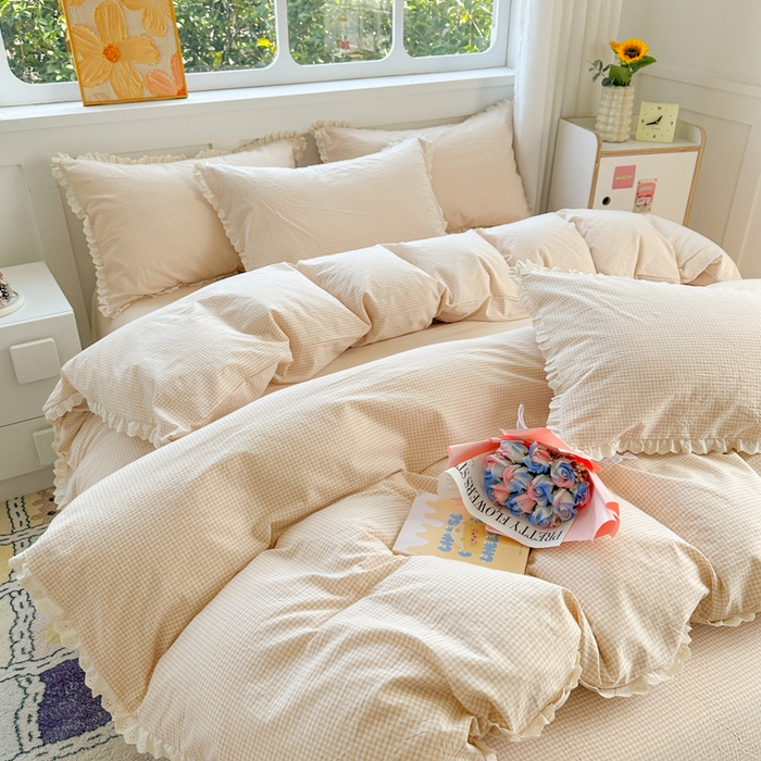 91家纺网 家纺一手货源 找家纺 千朵 2025新款全棉水洗棉四件套-星月 星月杏色