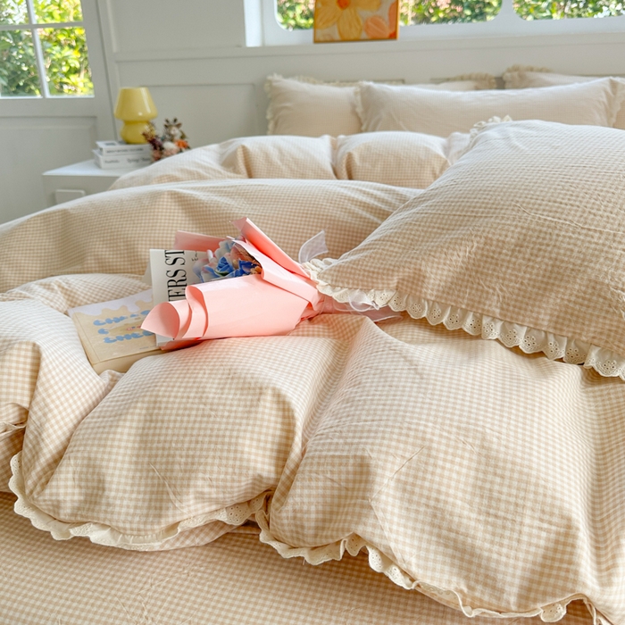 91家纺网 家纺一手货源 找家纺 千朵 2025新款全棉水洗棉四件套-星月 星月杏色