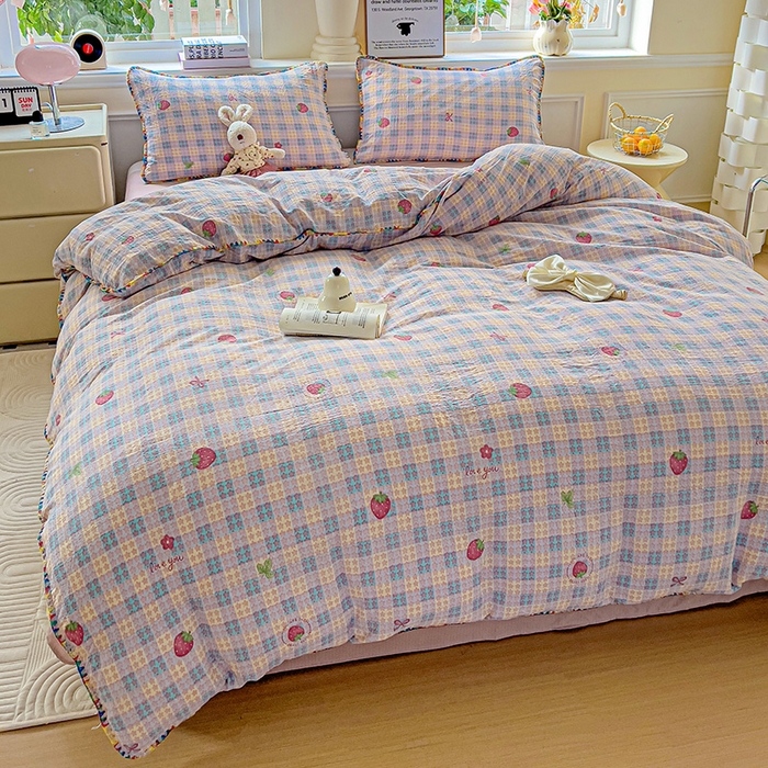 91家纺网 家纺一手货源 找家纺 （总）Mata蔓塔家 2025春夏新款云感针织双层纱彩色贝壳边四件套