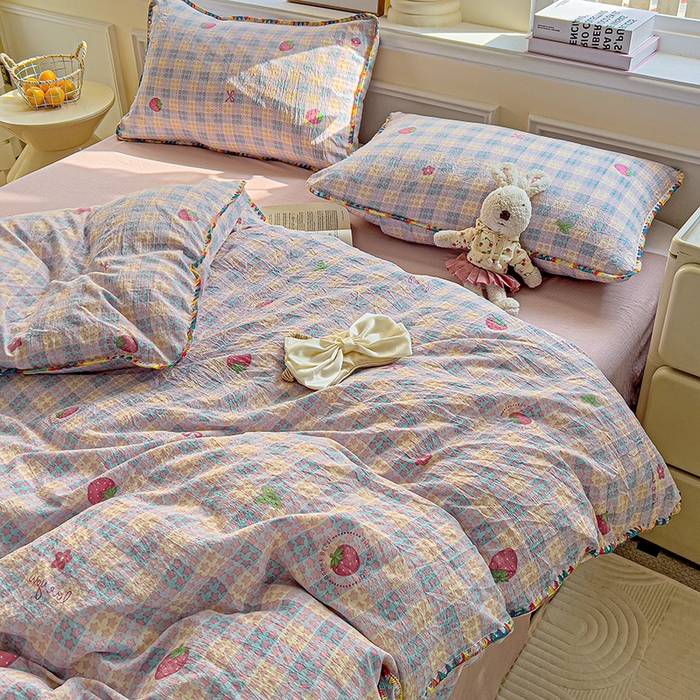 91家纺网 家纺一手货源 找家纺 （总）Mata蔓塔家 2025春夏新款云感针织双层纱彩色贝壳边四件套