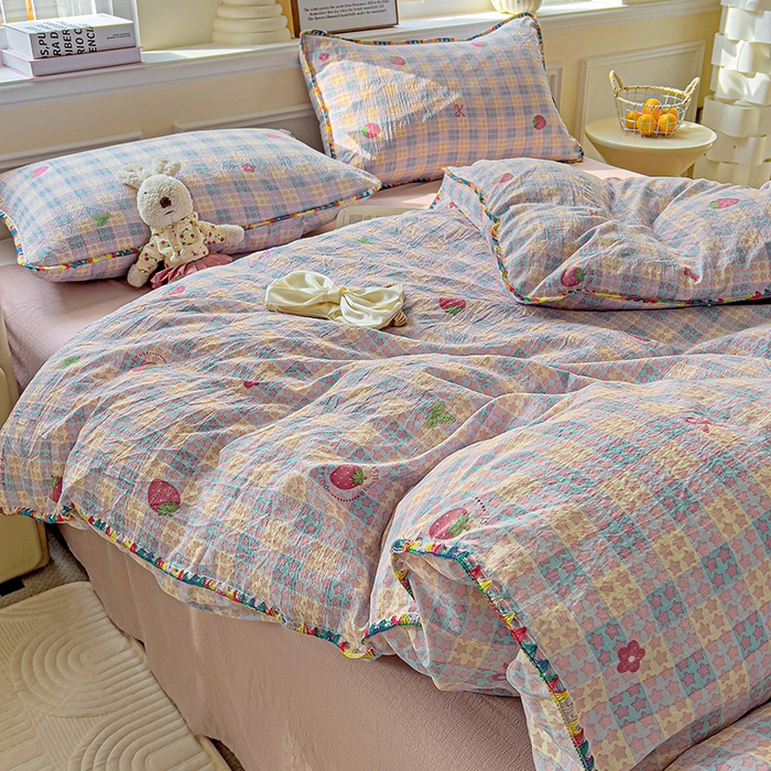 91家纺网 家纺一手货源 找家纺 （总）Mata蔓塔家 2025春夏新款云感针织双层纱彩色贝壳边四件套