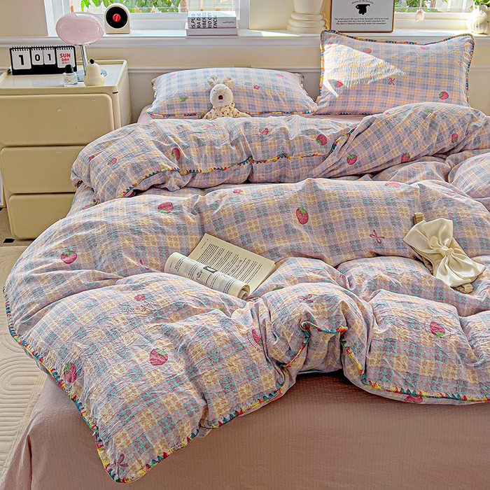 91家纺网 家纺一手货源 找家纺 （总）Mata蔓塔家 2025春夏新款云感针织双层纱彩色贝壳边四件套