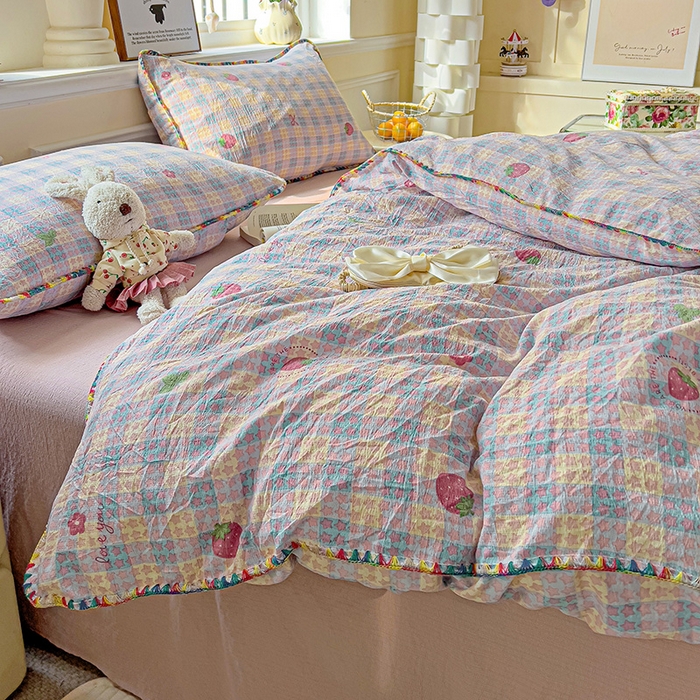 91家纺网 家纺一手货源 找家纺 （总）Mata蔓塔家 2025春夏新款云感针织双层纱彩色贝壳边四件套