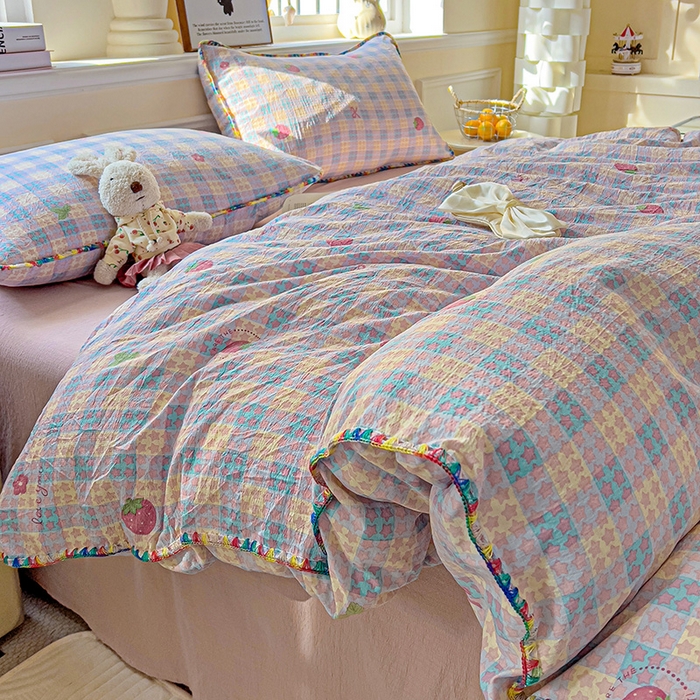 91家纺网 家纺一手货源 找家纺 （总）Mata蔓塔家 2025春夏新款云感针织双层纱彩色贝壳边四件套