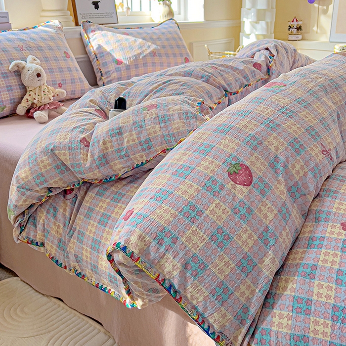 Mata蔓塔家 2025春夏新款云感针织双层纱彩色贝壳边四件套 有草莓的地方