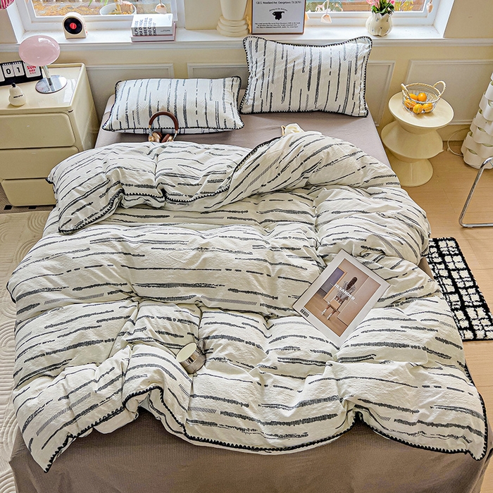 91家纺网 家纺一手货源 找家纺 Mata蔓塔家 2025春夏新款云感针织双层纱彩色贝壳边四件套 云边星辰