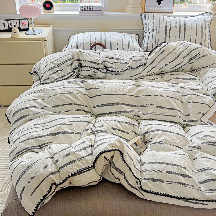 91家纺网 家纺一手货源 找家纺 Mata蔓塔家 2025春夏新款云感针织双层纱彩色贝壳边四件套 云边星辰