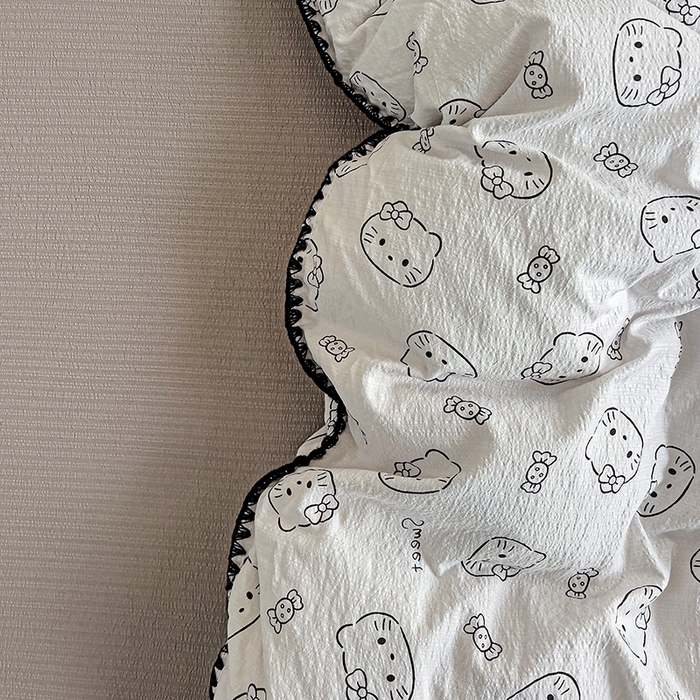 Mata蔓塔家 2025春夏新款云感针织双层纱彩色贝壳边四件套 猫咪恋人