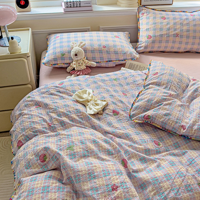 91家纺网 家纺一手货源 找家纺 （总）Mata蔓塔家 2025春夏新款云感针织双层纱彩色贝壳边四件套