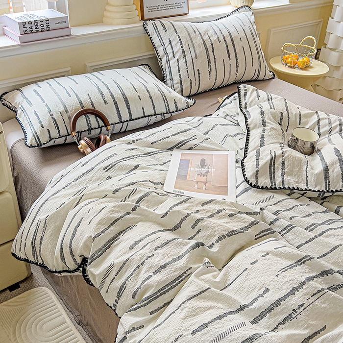 91家纺网 家纺一手货源 找家纺 Mata蔓塔家 2025春夏新款云感针织双层纱彩色贝壳边四件套 云边星辰