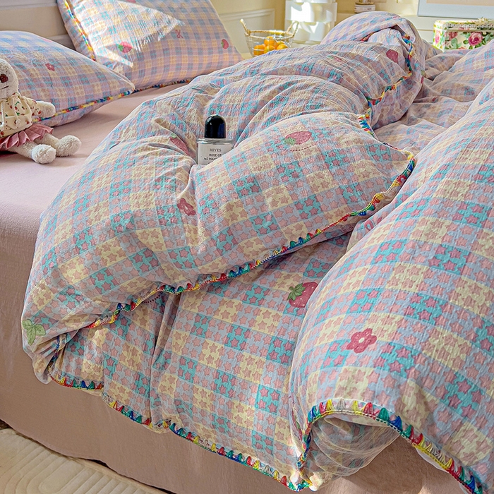 91家纺网 家纺一手货源 找家纺 （总）Mata蔓塔家 2025春夏新款云感针织双层纱彩色贝壳边四件套