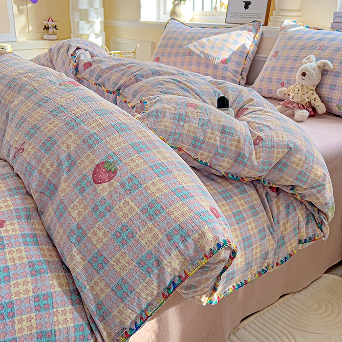 91家纺网 家纺一手货源 找家纺 （总）Mata蔓塔家 2025春夏新款云感针织双层纱彩色贝壳边四件套