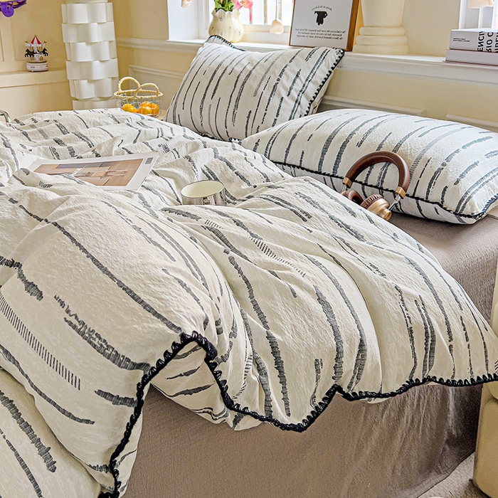 91家纺网 家纺一手货源 找家纺 Mata蔓塔家 2025春夏新款云感针织双层纱彩色贝壳边四件套 云边星辰