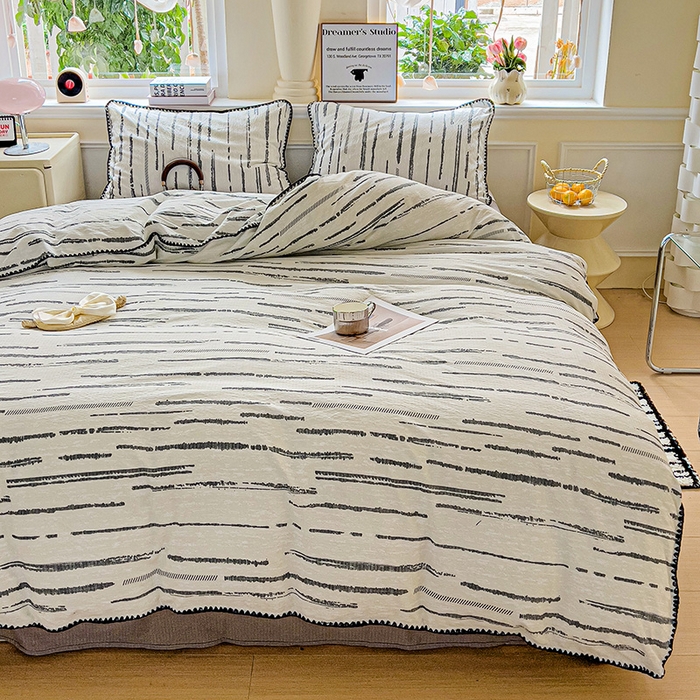 91家纺网 家纺一手货源 找家纺 Mata蔓塔家 2025春夏新款云感针织双层纱彩色贝壳边四件套 云边星辰