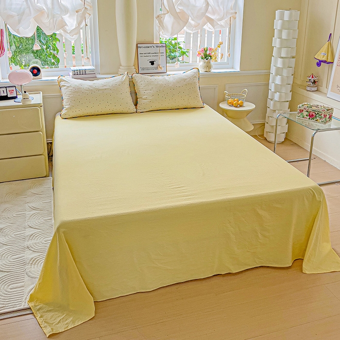 91家纺网 家纺一手货源 找家纺 Mata蔓塔家 2025春夏新款云感针织双层纱彩色贝壳边四件套 小波点