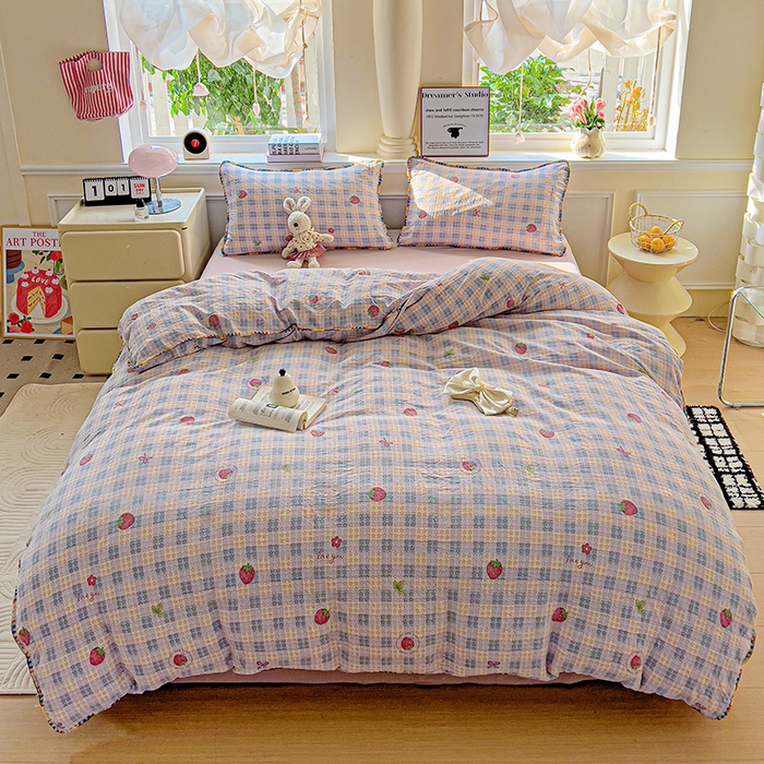 91家纺网 家纺一手货源 找家纺 （总）Mata蔓塔家 2025春夏新款云感针织双层纱彩色贝壳边四件套