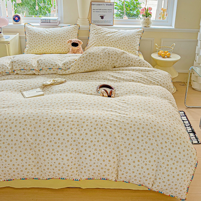 91家纺网 家纺一手货源 找家纺 Mata蔓塔家 2025春夏新款云感针织双层纱彩色贝壳边四件套 橘子海