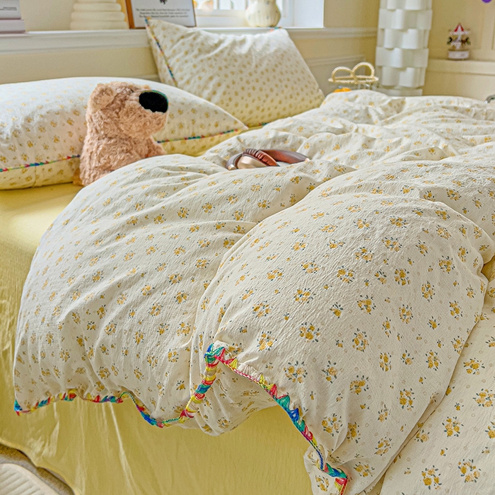 91家纺网 家纺一手货源 找家纺 Mata蔓塔家 2025春夏新款云感针织双层纱彩色贝壳边四件套 橘子海