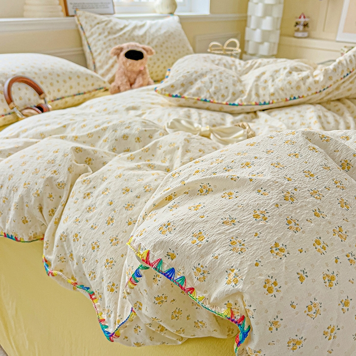 91家纺网 家纺一手货源 找家纺 Mata蔓塔家 2025春夏新款云感针织双层纱彩色贝壳边四件套 橘子海