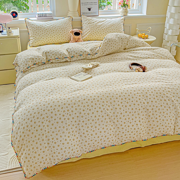 91家纺网 家纺一手货源 找家纺 Mata蔓塔家 2025春夏新款云感针织双层纱彩色贝壳边四件套 橘子海