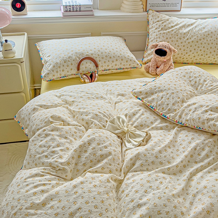 91家纺网 家纺一手货源 找家纺 Mata蔓塔家 2025春夏新款云感针织双层纱彩色贝壳边四件套 橘子海