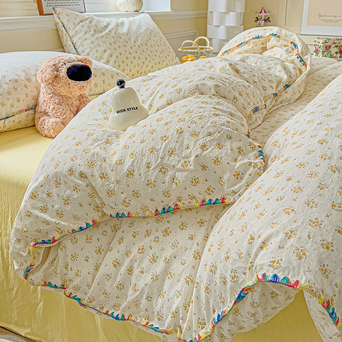 91家纺网 家纺一手货源 找家纺 Mata蔓塔家 2025春夏新款云感针织双层纱彩色贝壳边四件套 橘子海