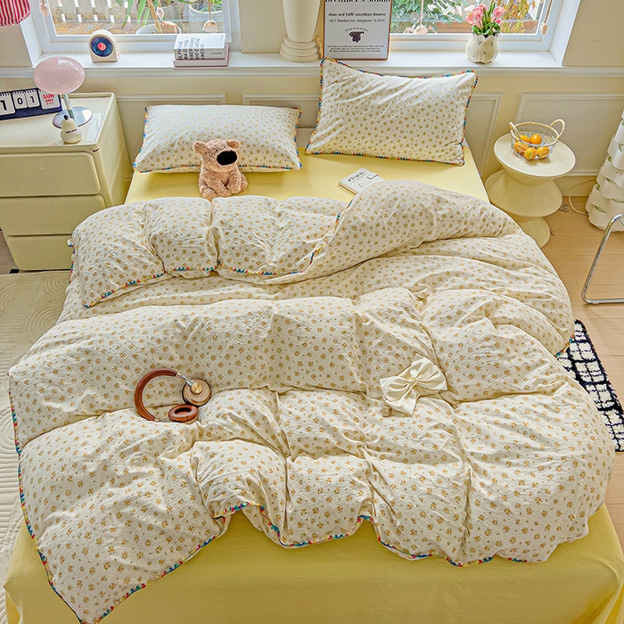 91家纺网 家纺一手货源 找家纺 Mata蔓塔家 2025春夏新款云感针织双层纱彩色贝壳边四件套 橘子海