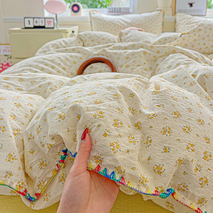 91家纺网 家纺一手货源 找家纺 Mata蔓塔家 2025春夏新款云感针织双层纱彩色贝壳边四件套 橘子海