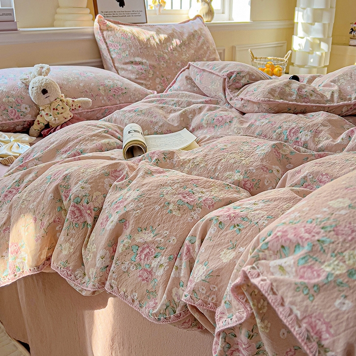 91家纺网 家纺一手货源 找家纺 Mata蔓塔家 2025春夏新款云感针织双层纱彩色贝壳边四件套 爱如星辰