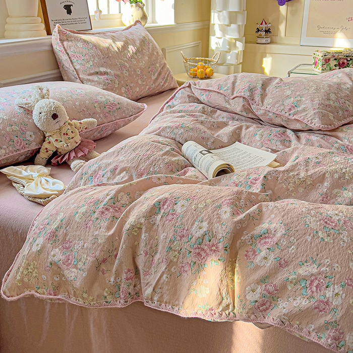 91家纺网 家纺一手货源 找家纺 Mata蔓塔家 2025春夏新款云感针织双层纱彩色贝壳边四件套 爱如星辰