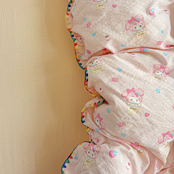 91家纺网 家纺一手货源 找家纺 Mata蔓塔家 2025春夏新款云感针织双层纱彩色贝壳边四件套 小美冰淇淋,小美冰淇淋