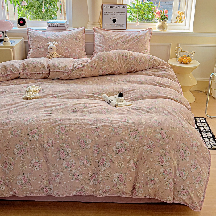 91家纺网 家纺一手货源 找家纺 Mata蔓塔家 2025春夏新款云感针织双层纱彩色贝壳边四件套 爱如星辰