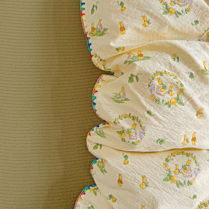 Mata蔓塔家 2025春夏新款云感针织双层纱彩色贝壳边四件套 兔子的欢喜