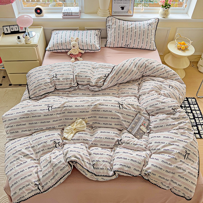 91家纺网 家纺一手货源 找家纺 Mata蔓塔家 2025春夏新款云感针织双层纱彩色贝壳边四件套 韵味-粉